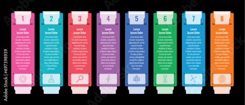 vertical stick informational template. eight steps annual report, internet infographic template. business infographic template