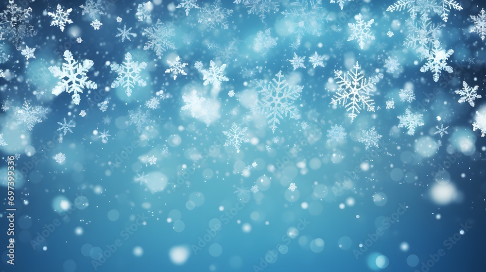 Snowflakes on a light blue background, copy space