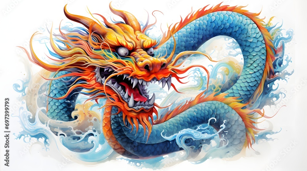 Chinese dragon, 2024 Year of the Dragon, isolated on white background illustration Chinese dragon, 2024 Year of the Dragon, isolated on white background illustration