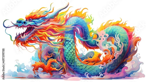 Chinese dragon, 2024 Year of the Dragon, isolated on white background illustration