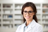pharmacist woman portrait in pharmacy