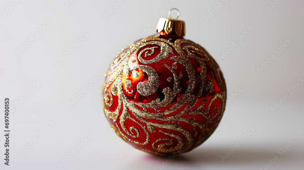 Red and Gold Glitter Christmas Ornament Isolated on White Background Red and Gold Glitter Christmas Ornament Isolated on White Background