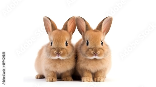 Two cute bunny rabbits, isolated on white background © Athena