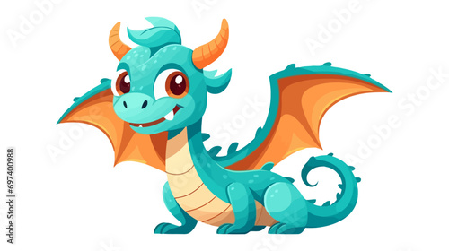 Cartoon blue dragon. Vector illustration isolated on white background.