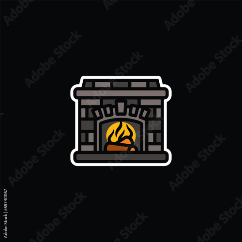 Original vector illustration. The icon is a stone fireplace with firewood and a bonfire.