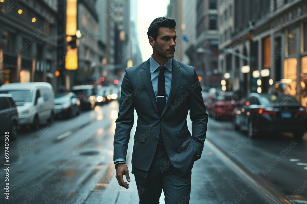 Confident Businessman Walking in Urban Setting