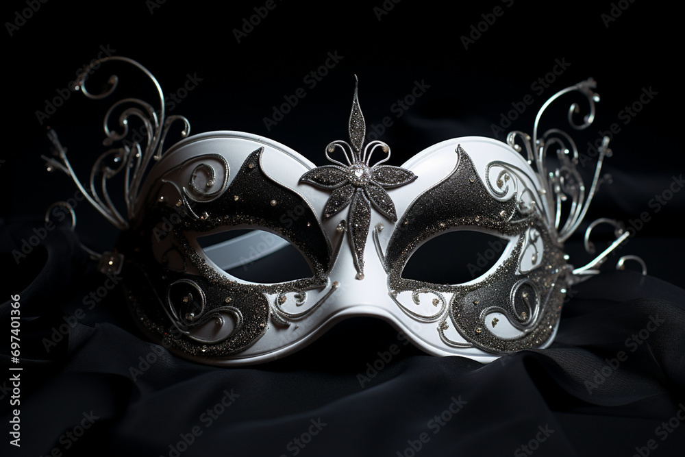 Elegant Black and White Mask with a Hint of Glitter, Carnival, Mask