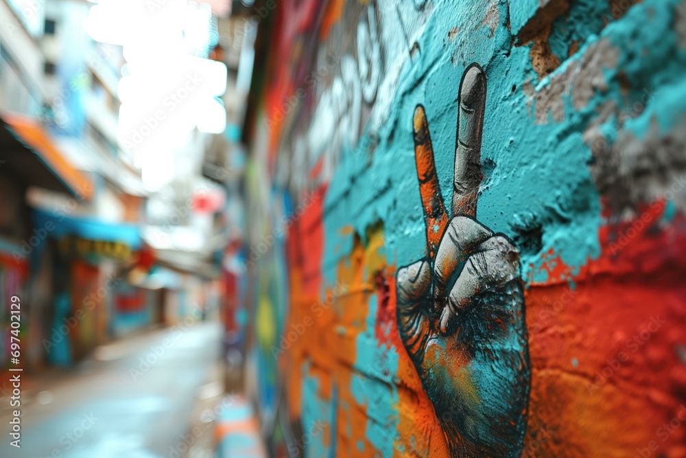 Urban Peace Sign Graffiti Art on Wall