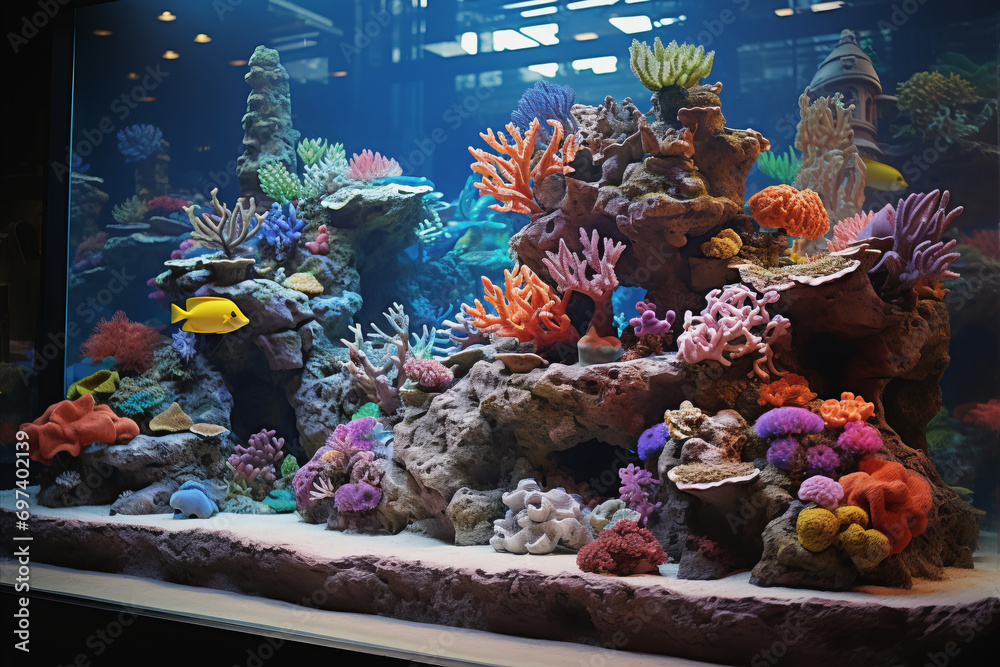 Fototapeta premium Vibrant Coral Reef Fishes in an Enchanting Aquarium Setting