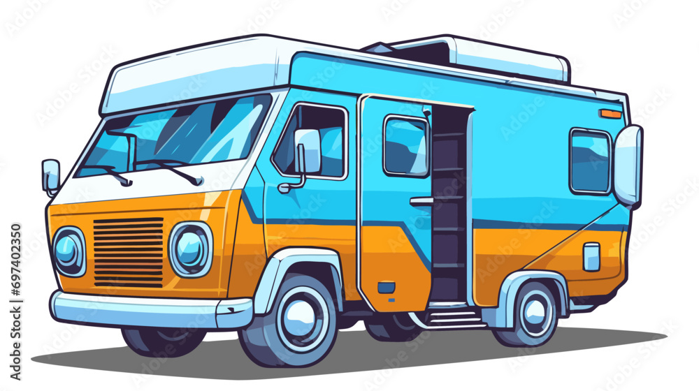 Retro van flat vector illustration isolated on white background. Old Van