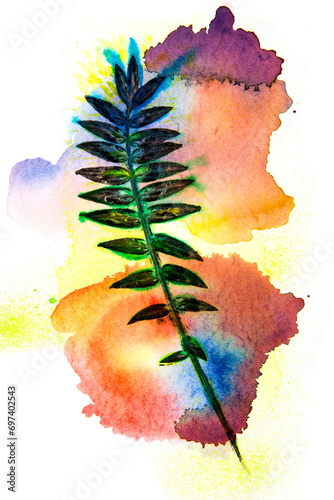 abstract hand painted botanical art - leaves and plants painted on paper with watercolors - original artwork