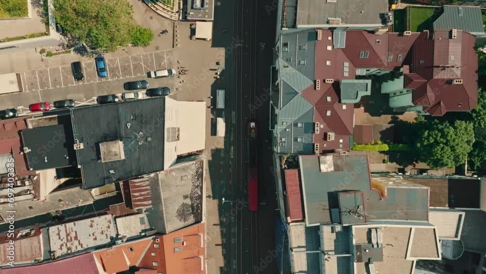 custom made wallpaper toronto digitalTrams crossing intersection in Bratislava, Slovakia, Aerial shot on sunny summer