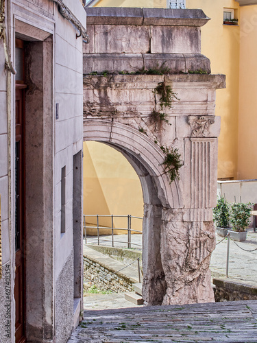 Arco di Riccardo, the arch of Riccardo, is a Roman triumphal arch, a remaining gate of the walls of Trieste. Trieste, Italy, Europe