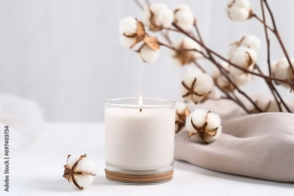 Candle and cotton branches