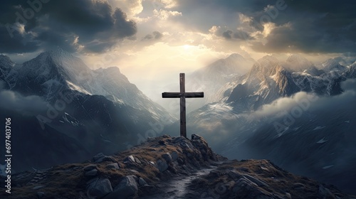 Beautiful mountain landscape with a cross