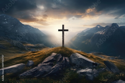 Beautiful mountain landscape with a cross