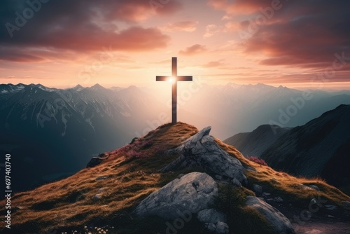 Beautiful mountain landscape with a cross
