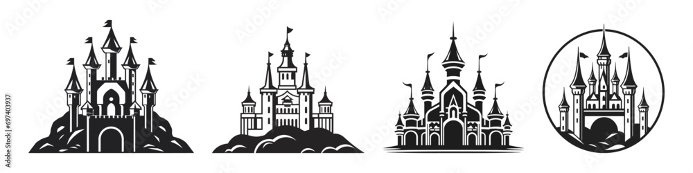 Vector medieval castles icon, detailed logo set isolated on white background. Vector medieval castles icon, detailed logo set isolated on white background.