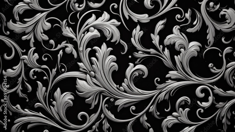 Silver damask pattern on black background Silver damask pattern on black background