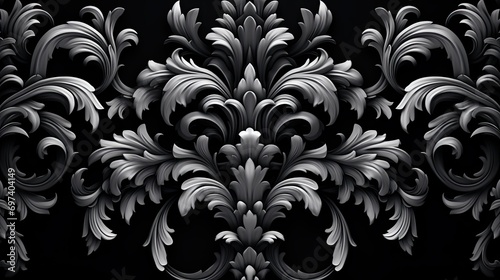 Silver damask pattern on black background