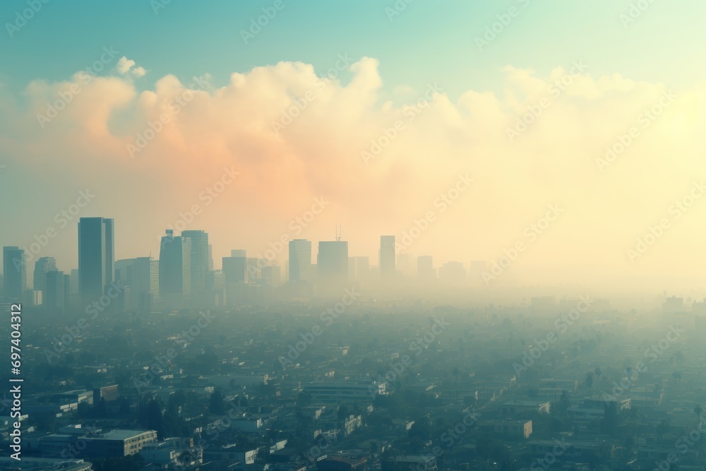 Aerial view of the city with fog in the morning, Bangkok, Thailand