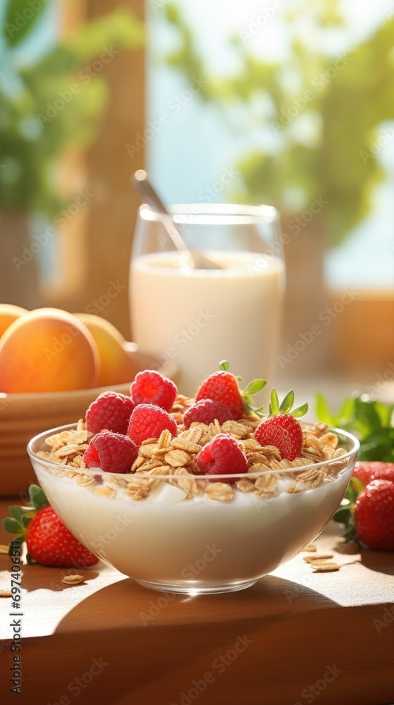 breakfast with muesli and milk breakfast with muesli and milk
