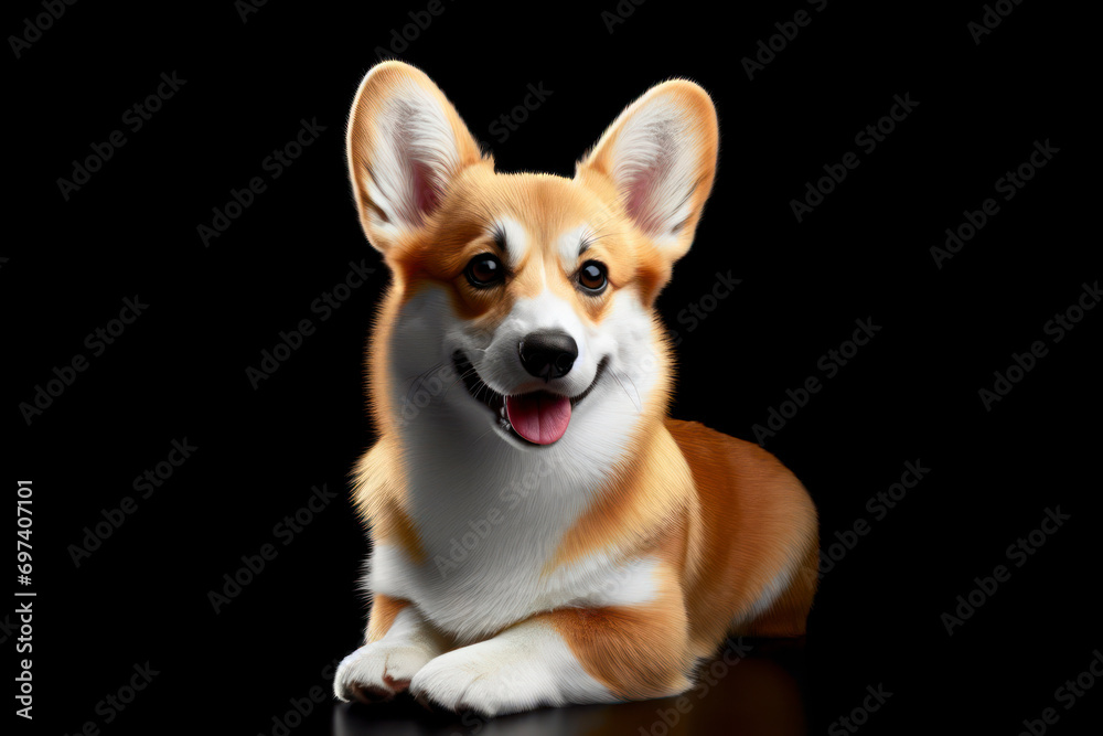 a Welsh Corgi dog isolated on black background. ai generative a Welsh Corgi dog isolated on black background. ai generative