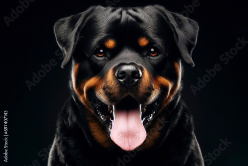angry Rottweiler dog isolated on black background. ai generative photo