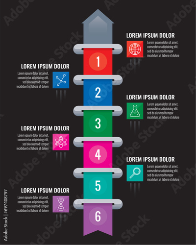 Wallpaper Mural six step label infographic. arrow sign infographic. infographic template on black background Torontodigital.ca