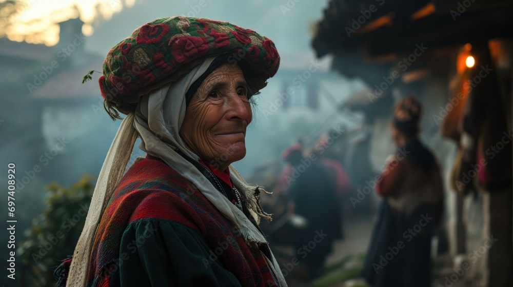 Elderly Woman in Traditional Dress at Cultural Festival