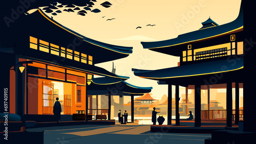 A city's traditional tea houses. vektor icon illustation