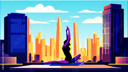 A city's outdoor yoga classes. vektor icon illustation