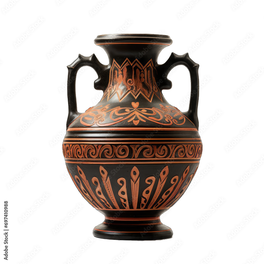 A Ancient Amphora Vase - Historical and Archeological. Isolated on a Transparent Background. Cutout PNG.