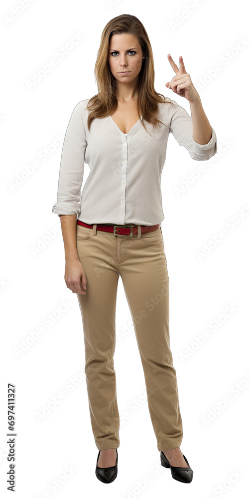 Woman Gesturing 'no' With Confidence - Strong and Determined. Isolated on a Transparent Background. Cutout PNG.