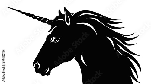 Unicorn - legendary mythical creature flat black silhouette on white background.