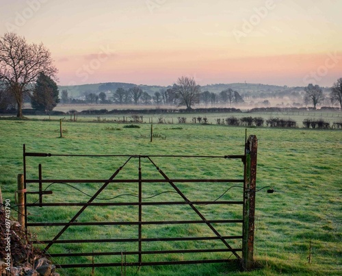 Beautiful Foggy Sunrise at Farm in Ireland