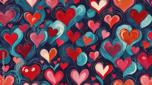 Wallpaper Mural seamless pattern with red hearts.Created with Generative Ai technology Torontodigital.ca