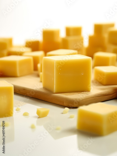 Indulge in the elegance of hard cheese cubes meticulously arranged