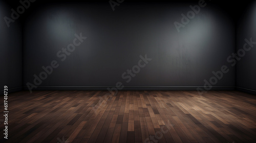 empty room with dark wall and wooden floor