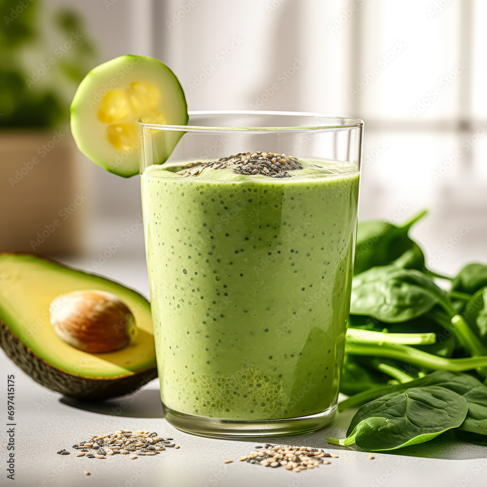 Revitalize with a glass of green smoothie, a blend of vegetables and fruits. Revitalize with a glass of green smoothie, a blend of vegetables and fruits.