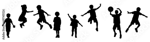 Vector illustration. Silhouette of children. A set of people. Set of stickers. Sample.