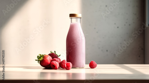 Sip on the goodness of a pink berry smoothie in a bottle.