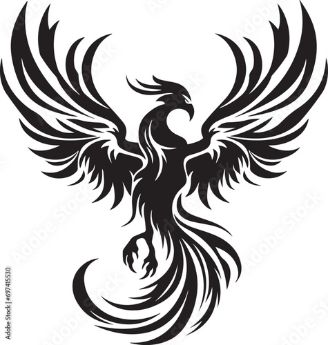 Rising Phoenix silhouette vector illustration. Rising Phoenix silhouette, Icon and Sign.