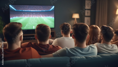 Group of friends watching a football match on TV