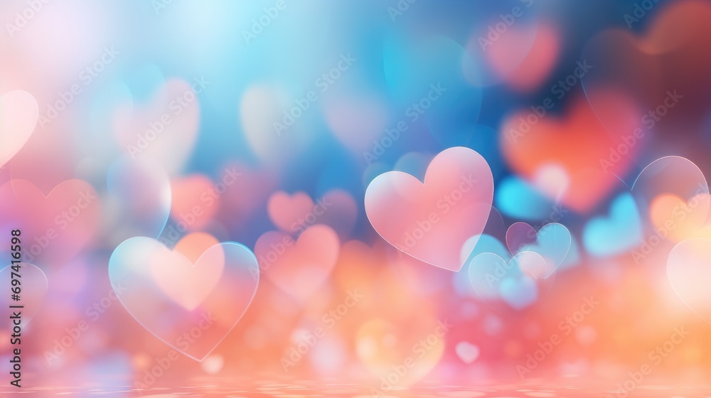 Colorful heart shaped bokeh effect, abstract pastel background	