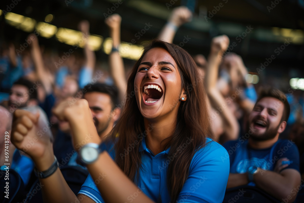 Azure Shirt Fans, Animatedly Watching Live Match Azure Shirt Fans, Animatedly Watching Live Match