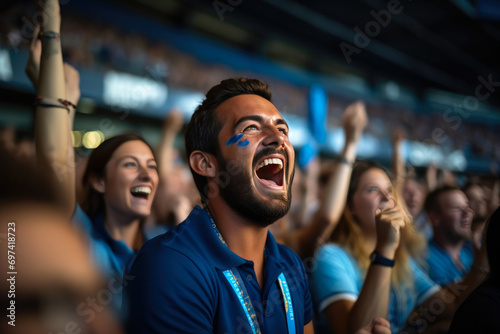 Cheering Crowd in Cobalt Tops, Stadium Spectators