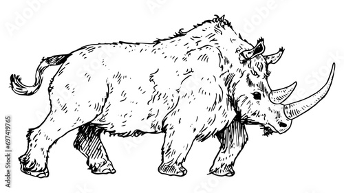 Woolly rhinoceros - vector illustration of extinct animal