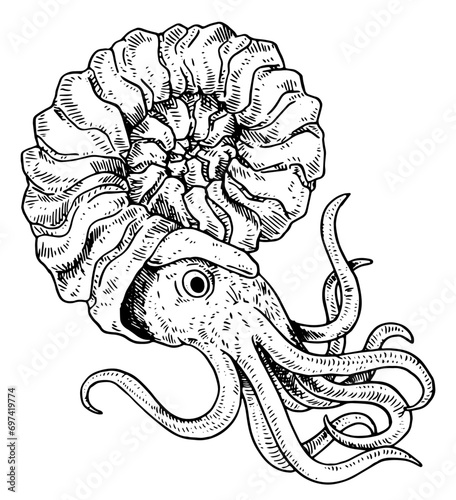 Ammonite - vector illustration of extinct animal