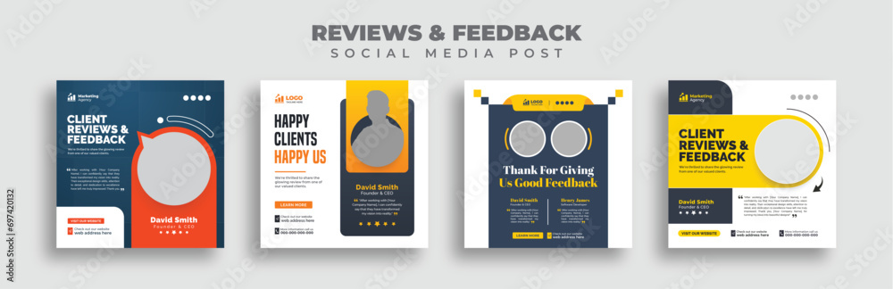 Client testimonials or customer feedback social media post web banner template, Square web banner templates. - obrazy, fototapety, plakaty 